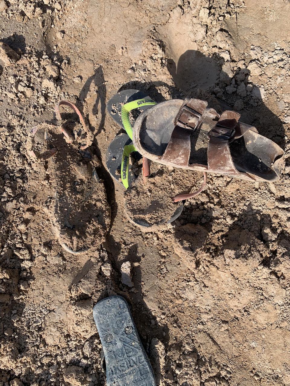 Sandals in the mud